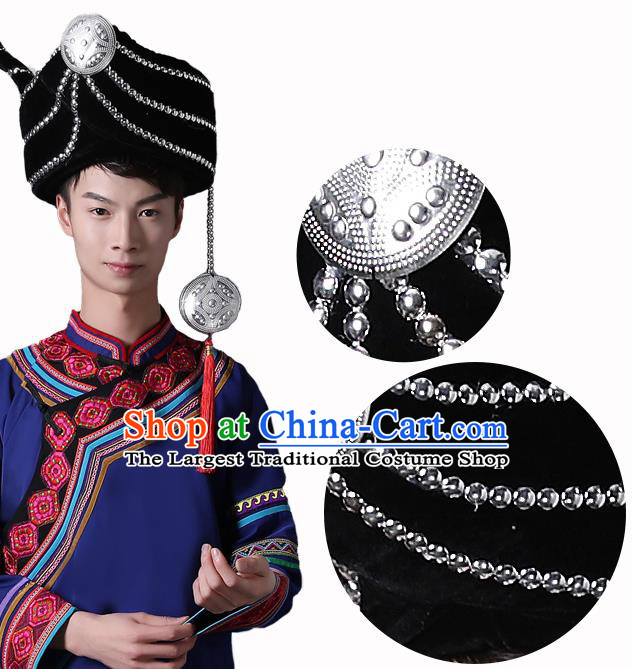 China Yi Nationality Male Headwear Traditional Ethnic Festival Falk Dance Hat