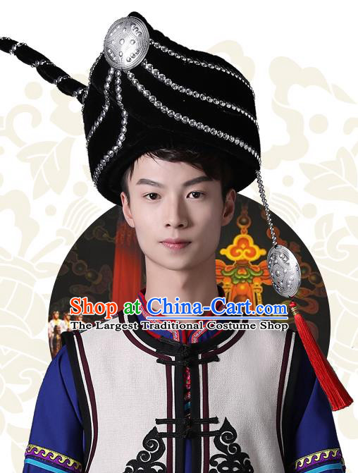 China Yi Nationality Male Headwear Traditional Ethnic Festival Falk Dance Hat