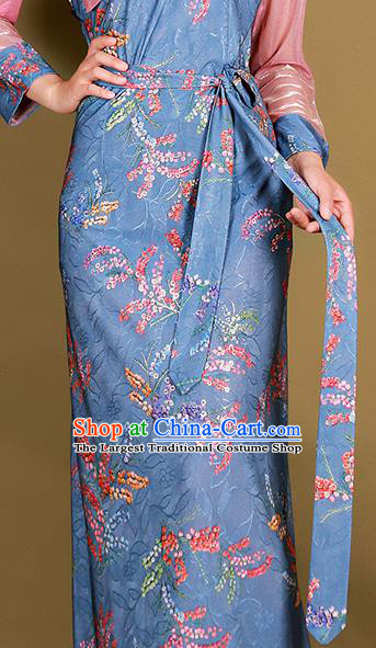 China Tibetan Kangba Woman Blue Bola Dress Traditional Zang Nationality Minority Clothing