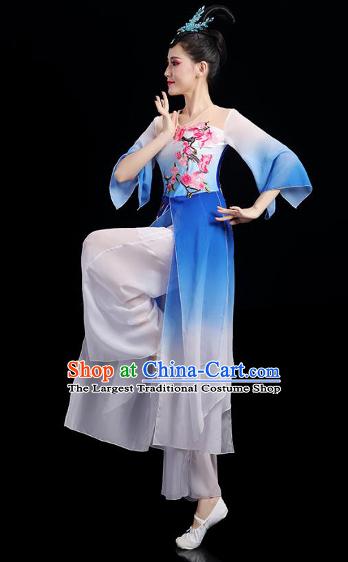 Chinese Traditional Stage Performance Uniforms Umbrella Dance Clothing Classical Dance Blue Dress