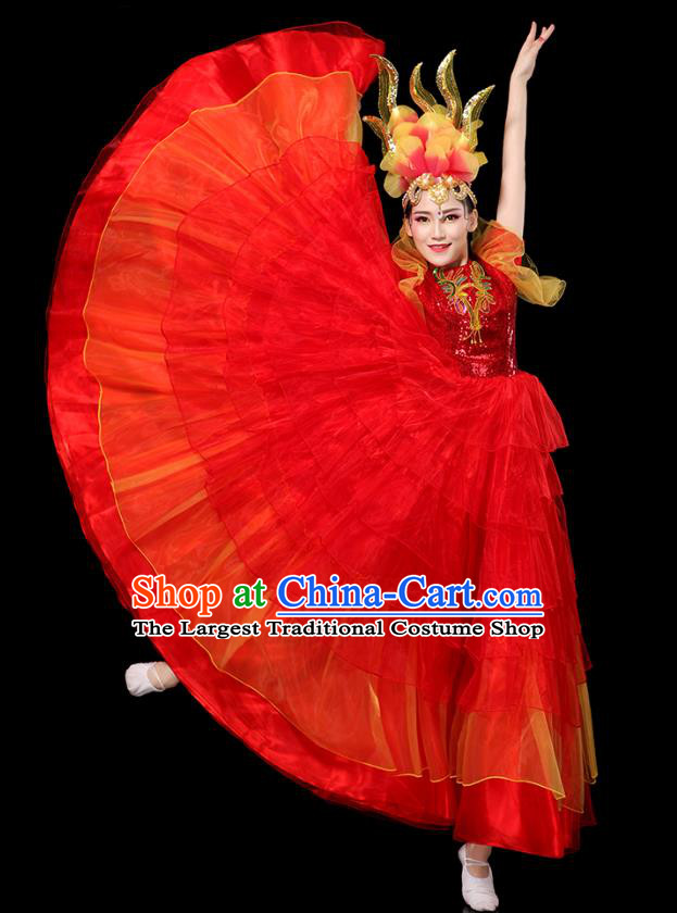 China Spring Festival Gala Opening Dance Red Dress Chorus Group Performance Clothing