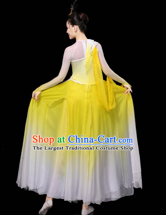 Chinese Goddess Group Dance Clothing Classical Dance Yellow Dress Traditional Stage Performance Costume