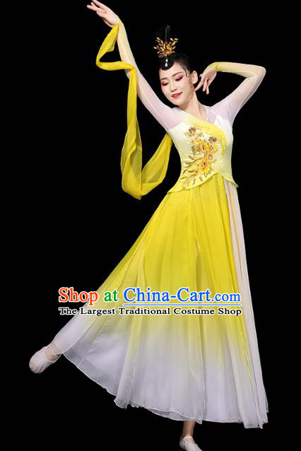Chinese Goddess Group Dance Clothing Classical Dance Yellow Dress Traditional Stage Performance Costume