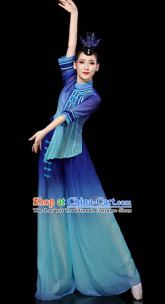 China Yangko Dance Performance Clothing Traditional Drum Dance Costume Folk Dance Blue Outfits