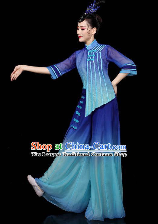 China Yangko Dance Performance Clothing Traditional Drum Dance Costume Folk Dance Blue Outfits