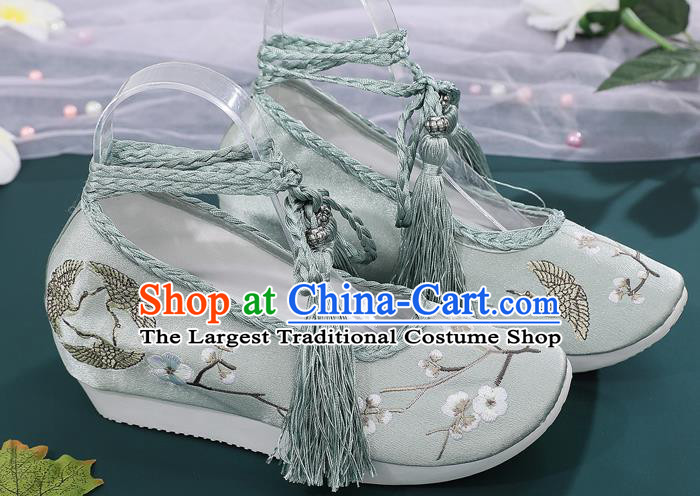 China National Light Green Satin Shoes Traditional Ming Dynasty Hanfu Shoes Ancient Princess Embroidered Shoes