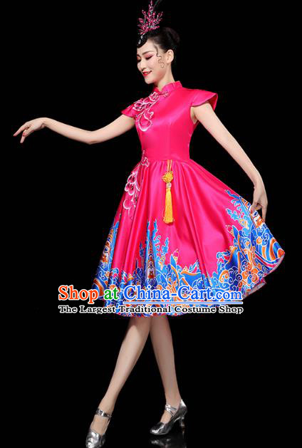China Woman Chorus Group Clothing Spring Festival Gala Opening Dance Modern Dance Rosy Short Dress