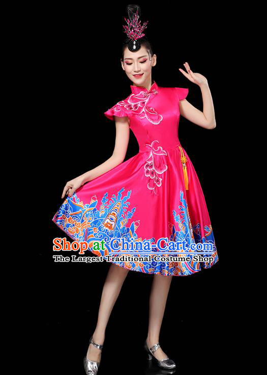 China Woman Chorus Group Clothing Spring Festival Gala Opening Dance Modern Dance Rosy Short Dress