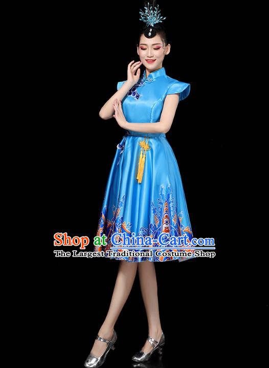 China Modern Dance Performance Clothing Spring Festival Gala Opening Dance Blue Short Dress