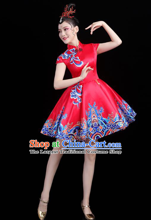 China Woman Modern Dance Chorus Group Clothing Spring Festival Gala Opening Dance Red Short Dress