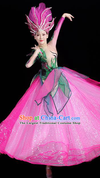 China Flowers Dance Modern Dance Clothing Spring Festival Gala Opening Dance Rosy Dress