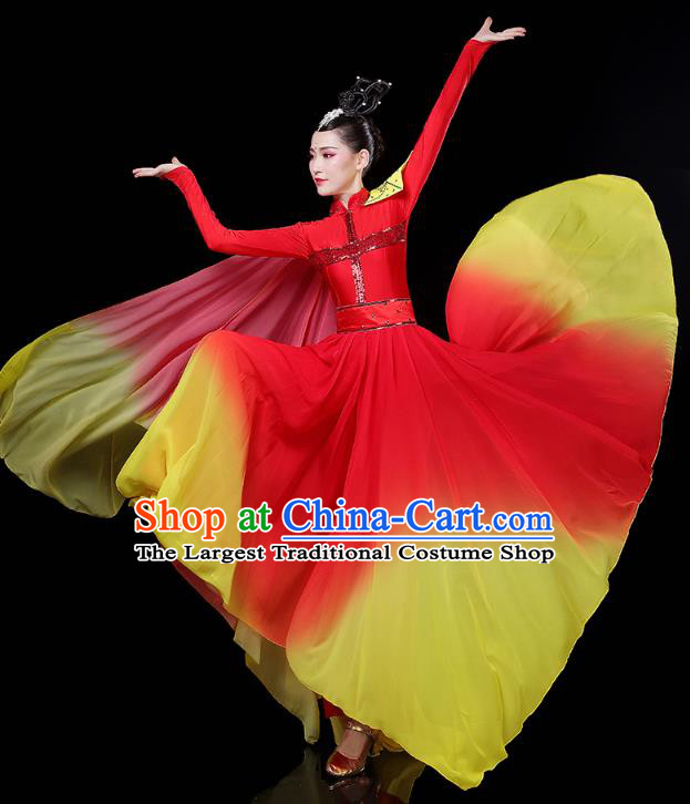 China Woman Chorus Modern Dance Clothing Spring Festival Gala Opening Dance Performance Red Dress