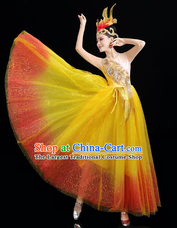 China Modern Dance Stage Performance Clothing Spring Festival Gala Opening Dance Yellow Dress