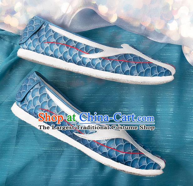China National Dragon Horn Shoes Traditional Hanfu Shoes Handmade Navy Cloth Shoes