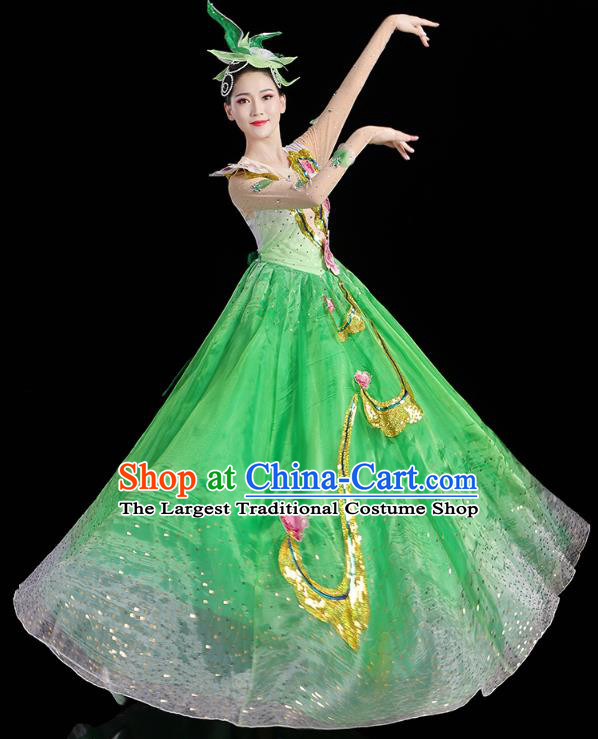China Spring Festival Gala Opening Dance Flowers Dance Green Dress Modern Dance Clothing
