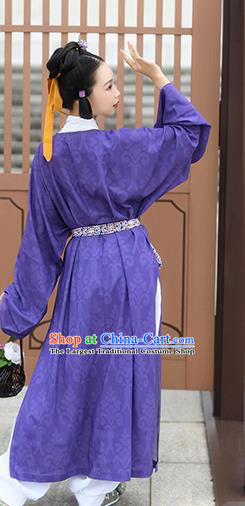 China Tang Dynasty Young Lady Historical Costume Ancient Court Maid Purple Hanfu Robe