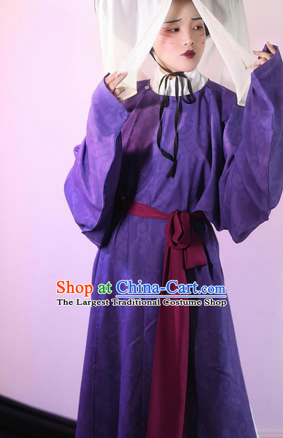 China Tang Dynasty Young Lady Historical Costume Ancient Court Maid Purple Hanfu Robe