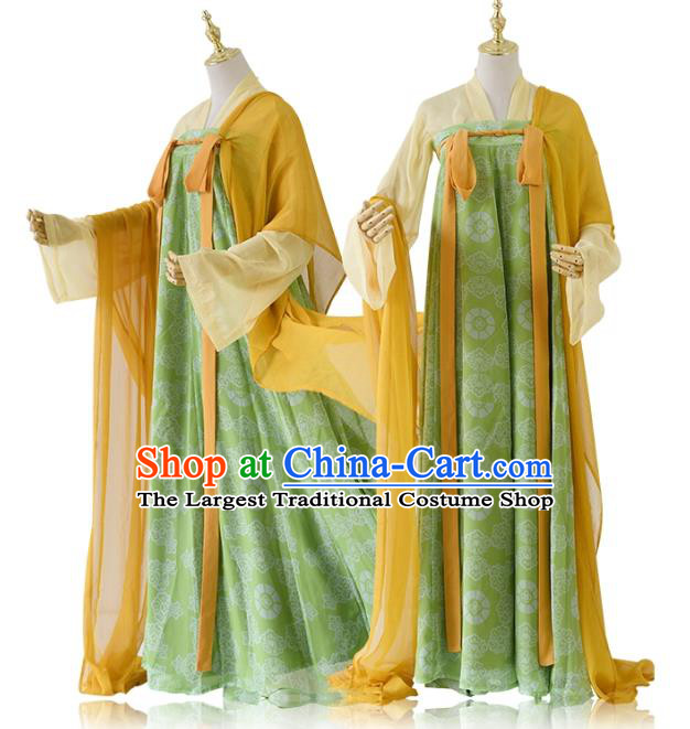China Ancient Village Girl Green Hanfu Dress Tang Dynasty Young Lady Historical Costume Complete Set