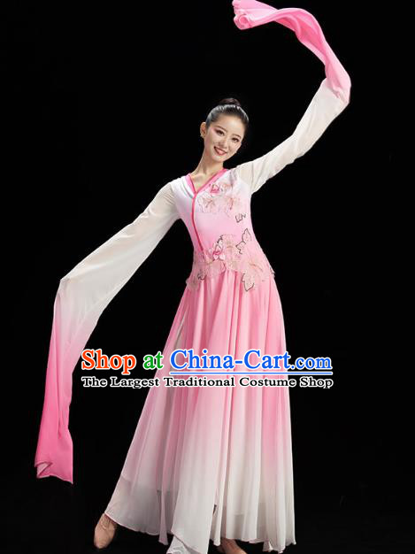 China Classical Dance Pink Dress Traditional Umbrella Dance Water Sleeve Garment Fairy Group Dance Clothing