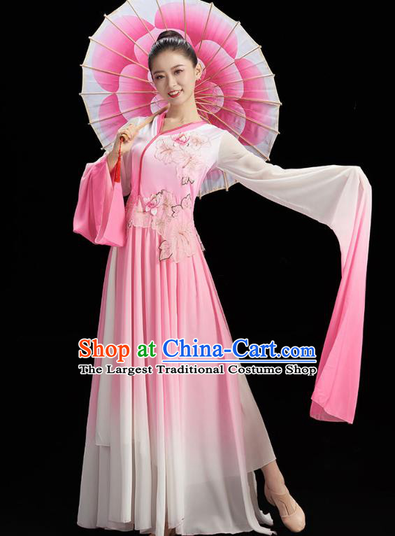 China Classical Dance Pink Dress Traditional Umbrella Dance Water Sleeve Garment Fairy Group Dance Clothing