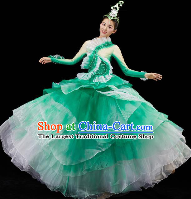 Chinese Traditional Spring Festival Gala Opening Dance Group Dance Green Dress Flower Dance Modern Dance Costume