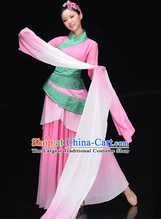 China Traditional Water Sleeve Dance Costume Umbrella Dance Clothing Classical Dance Pink Hanfu Dress