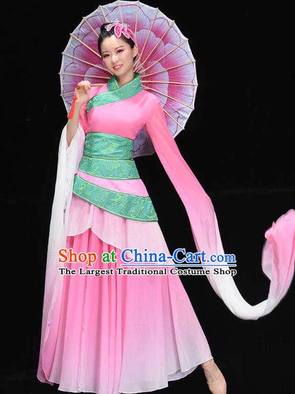 China Traditional Water Sleeve Dance Costume Umbrella Dance Clothing Classical Dance Pink Hanfu Dress