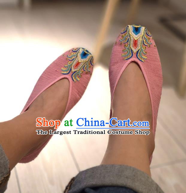 China Embroidered Pink Cloth Shoes Traditional Hanfu Shoes Handmade National Woman Shoes