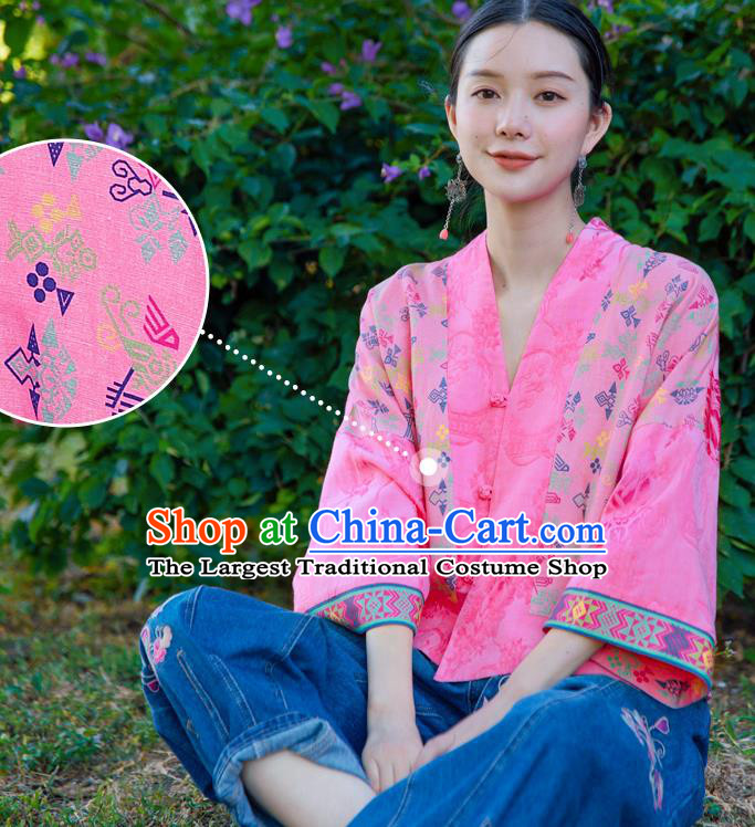 Chinese Tang Suit Embroidered Pink Jacket Traditional National Woman Costume