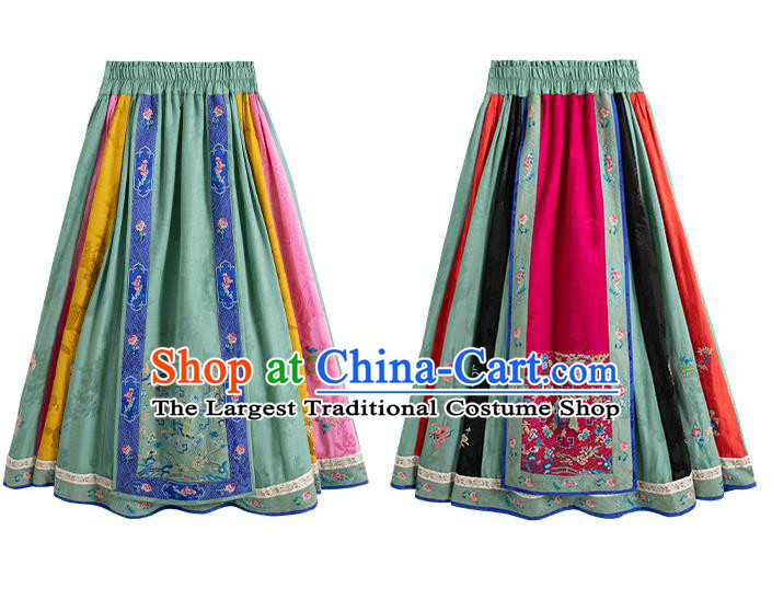 Chinese Embroidered Green Bust Skirt Traditional Ming Dynasty Horse Face Skirt National Woman Tang Suit Costume