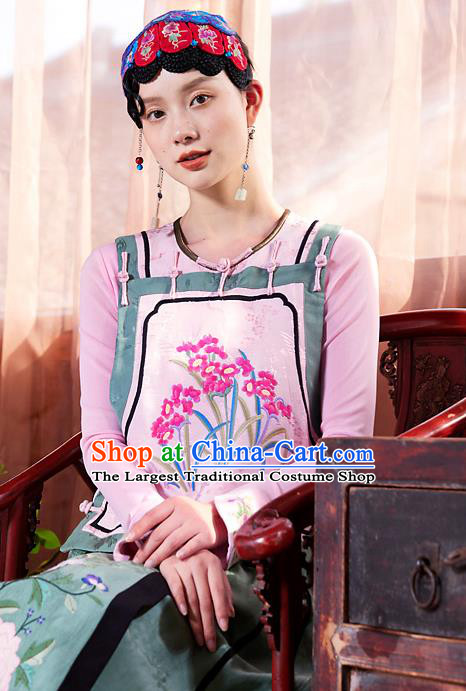 China Traditional Pink Waistcoat Clothing National Embroidered Orchids Vest Tang Suit Upper Outer Garment