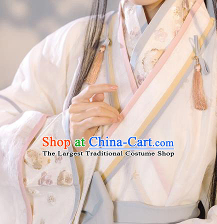 China Ancient Palace Princess Beige Hanfu Dress Traditional Han Dynasty Young Beauty Historical Costume