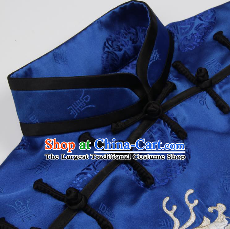 Chinese Traditional Tang Suit Top Garment National Woman Vest Costume Embroidered Kylin Royalblue Brocade Waistcoat