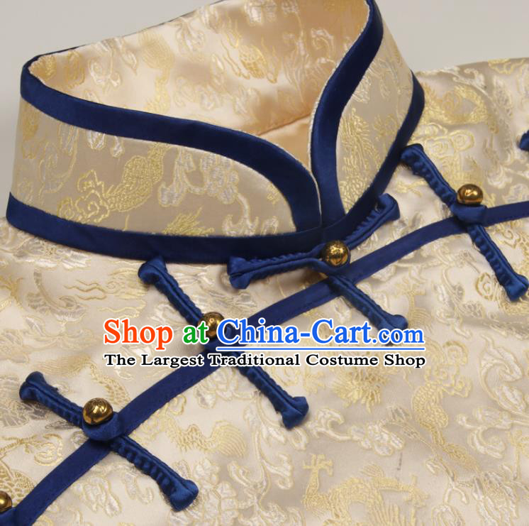Chinese National Light Golden Brocade Vest Tang Suit Upper Outer Garment Traditional Embroidered Lion Waistcoat