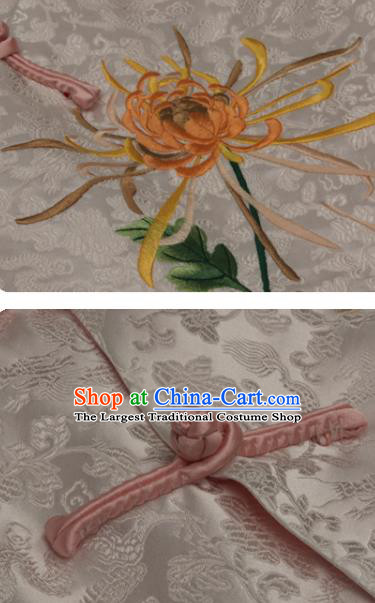 Chinese National Upper Outer Garment Traditional Embroidered Chrysanthemum Waistcoat Tang Suit White Brocade Vest