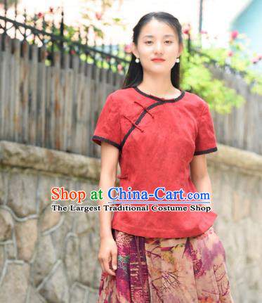 Chinese Traditional Red Silk Shirt Clothing Tang Suit Blouse National Woman Upper Outer Garment