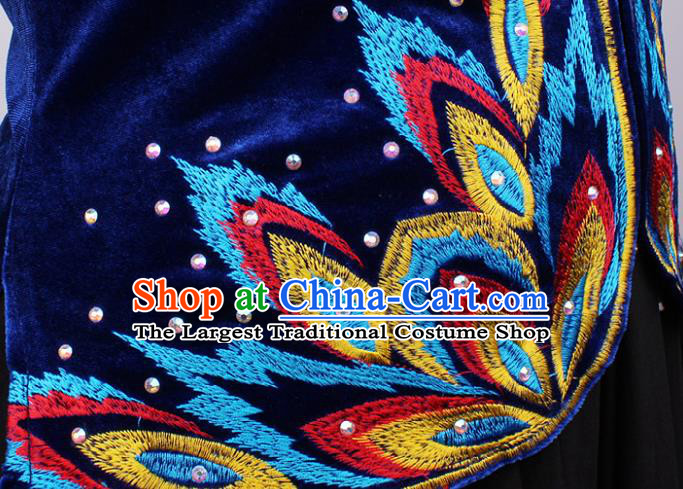 China Traditional Uygur Nationality Woman Waistcoat Clothing Xinjiang Ethnic Stage Performance Royalblue Velvet Vest