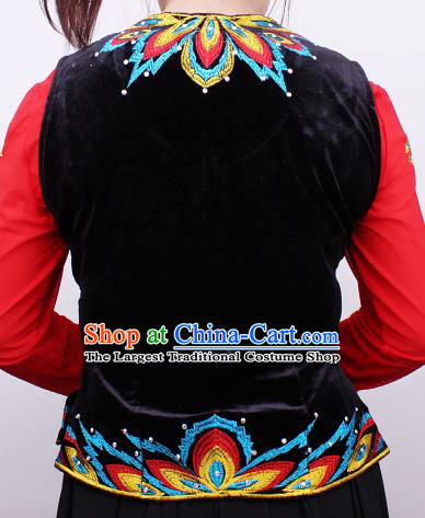 China Xinjiang Ethnic Stage Performance Black Velvet Vest Traditional Uygur Nationality Woman Waistcoat Clothing