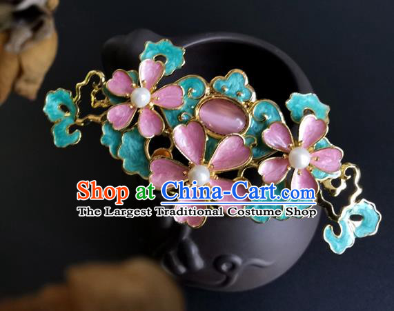 China Ancient Princess Pink Peach Blossom Hairpin Traditional Song Dynasty Palace Lady Hair Crown