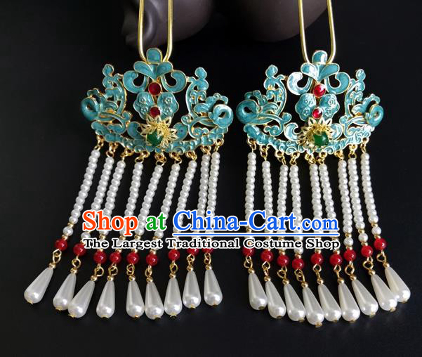 China Ancient Imperial Concubine Hairpin Traditional Qing Dynasty Court Pearls Tassel Hair Stick