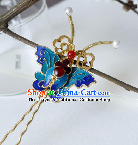 China Ancient Princess Hairpin Traditional Qing Dynasty Court Blueing Butterfly Hair Stick