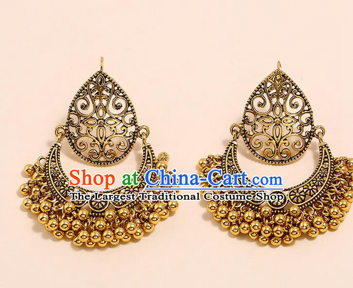 India Bollywood Folk Dance Ear Accessories Asian Indian Stage Performance Golden Bells Earrings