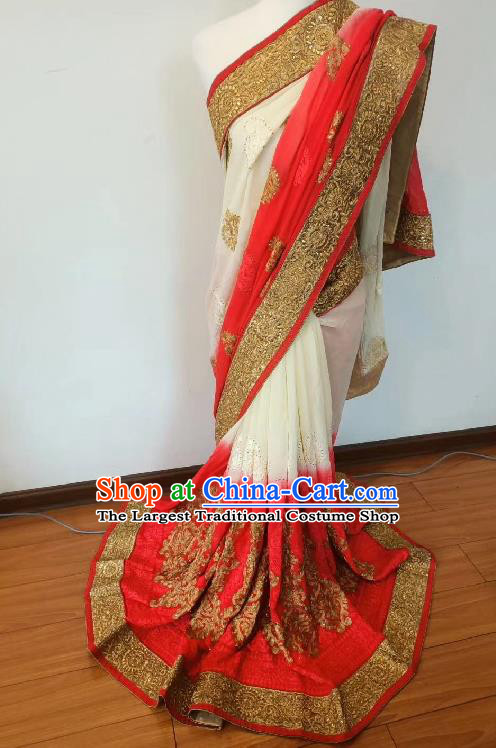Indian Traditional Wedding Bride Costume Asian India Stage Performance Embroidery Sari Dress