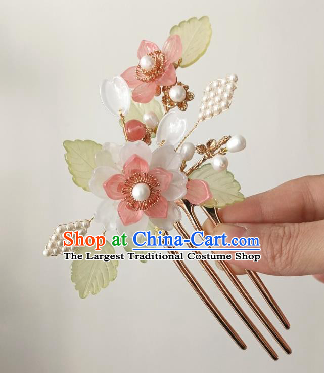 China Ancient Palace Lady Hairpin Traditional Song Dynasty White Flower Hair Comb
