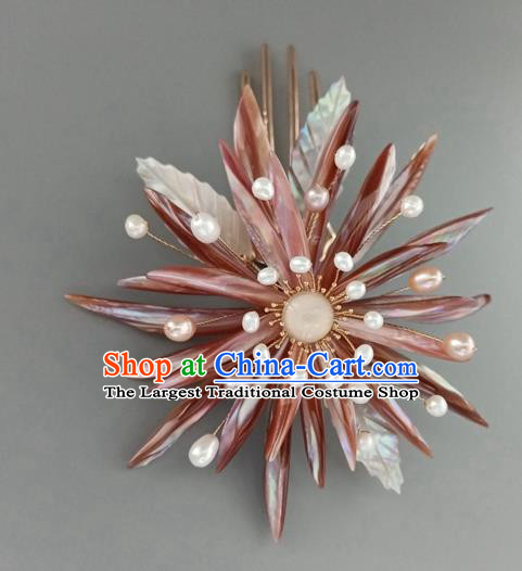 China Ancient Imperial Consort Chrysanthemum Hairpin Traditional Song Dynasty Shell Hair Stick