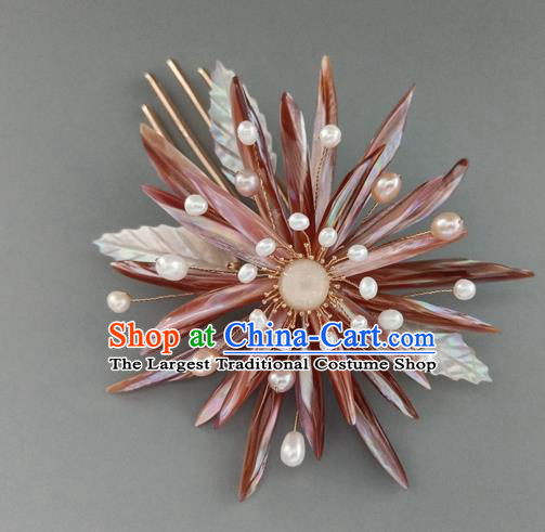 China Ancient Imperial Consort Chrysanthemum Hairpin Traditional Song Dynasty Shell Hair Stick