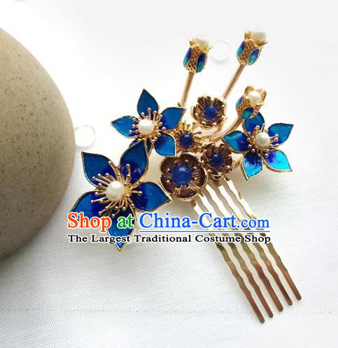 China Ancient Princess Pearls Hairpin Traditional Ming Dynasty Cloisonne Peach Blossom Hair Comb