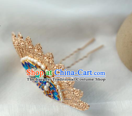 China Ancient Noble Woman Hairpin Traditional Ming Dynasty Cloisonne Pearls Hair Crown