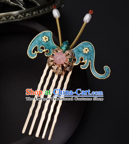 China Ancient Court Maid Hairpin Traditional Ming Dynasty Palace Blue Bat Hair Combs