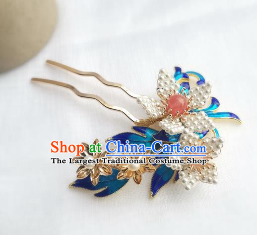 China Ancient Court Lady Lily Flower Hairpin Traditional Ming Dynasty Cloisonne Hair Stick